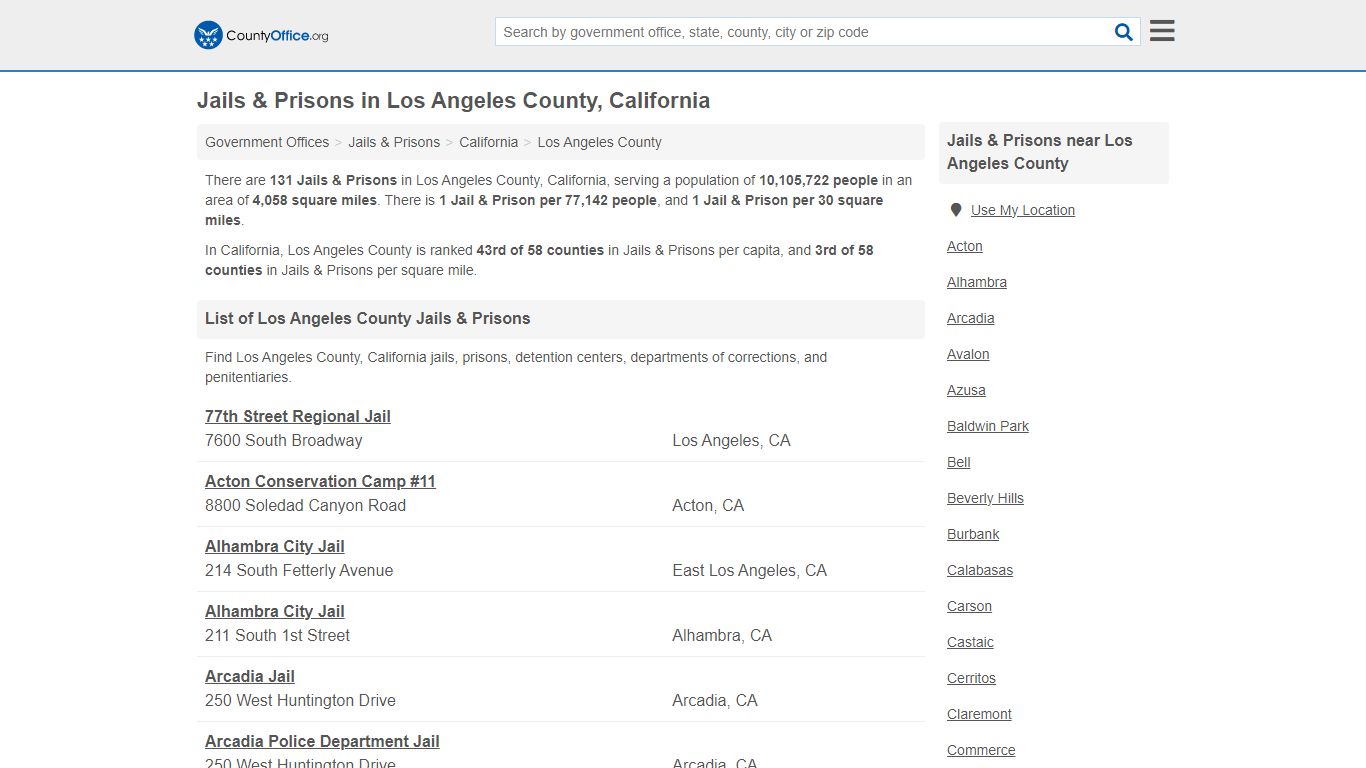 Jails & Prisons in Los Angeles County, California - County Office